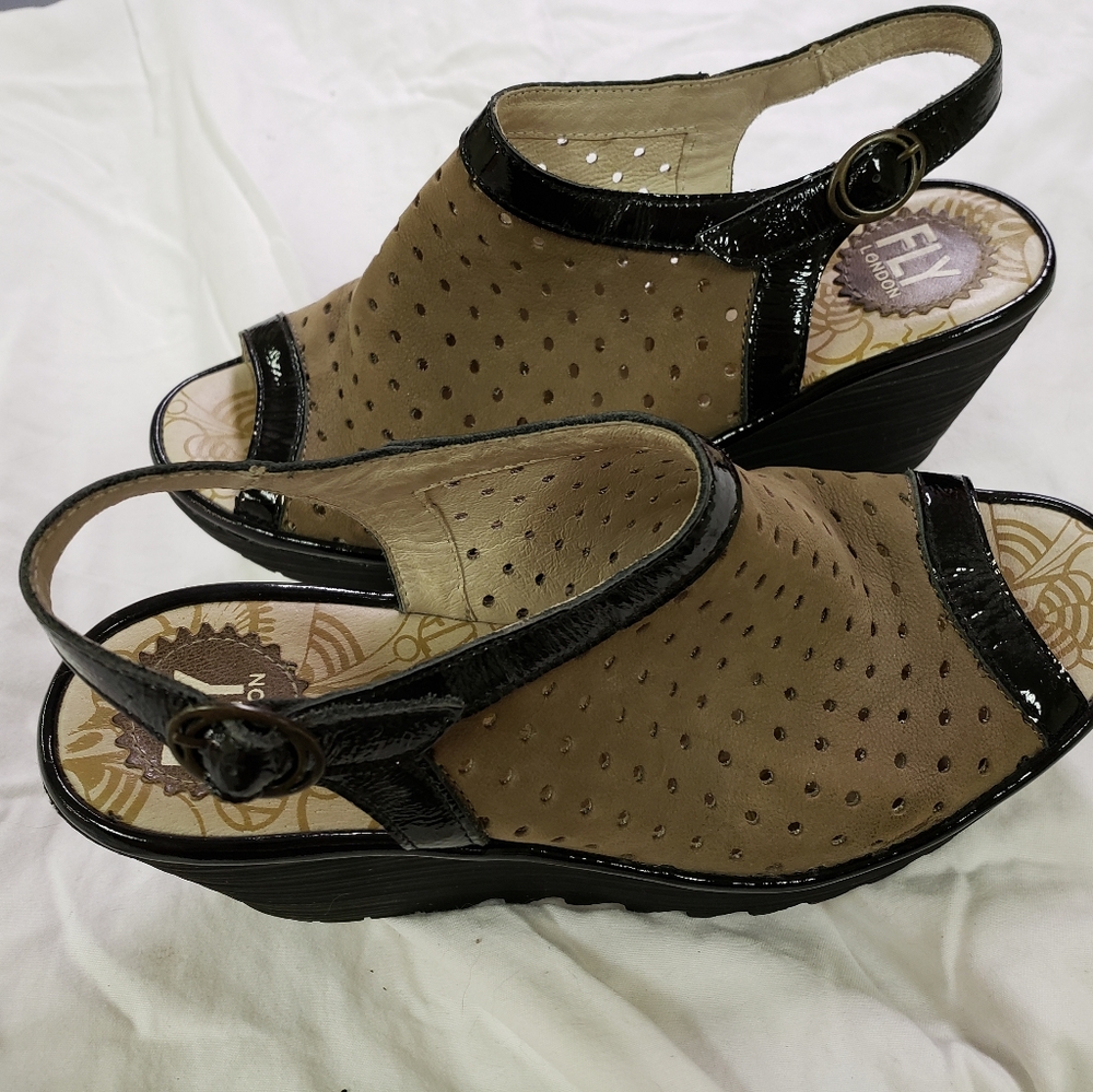 Fly London Yile Peep Toe Wedge Sandals